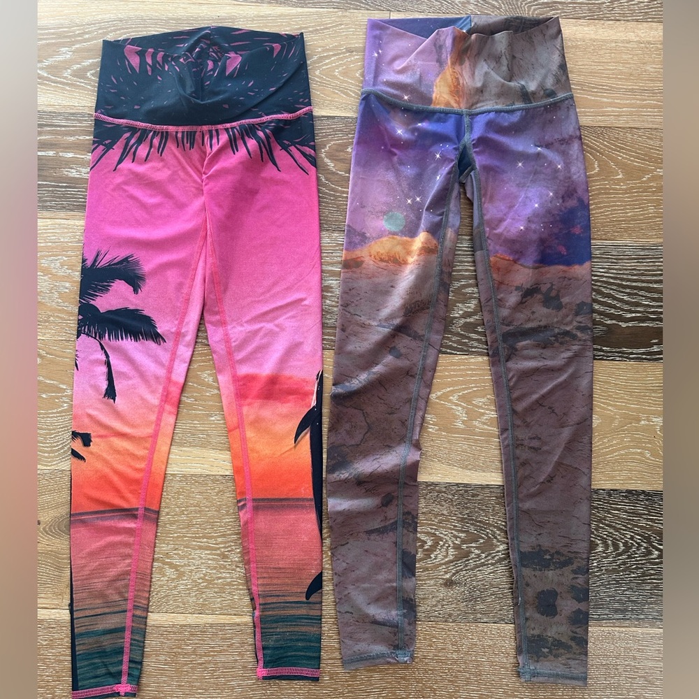 2 PAIRS! TEEKI yoga workout gym leggings, size XS. Excellent condition.